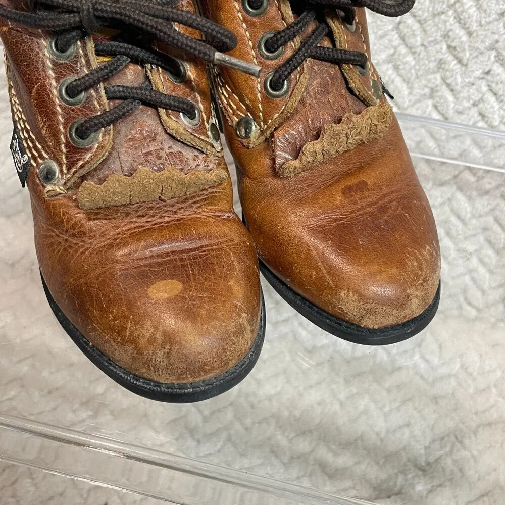 Justin Boots Kids Brown Leather‎ Kiltie Lace Up Toddler Western Boots 7D